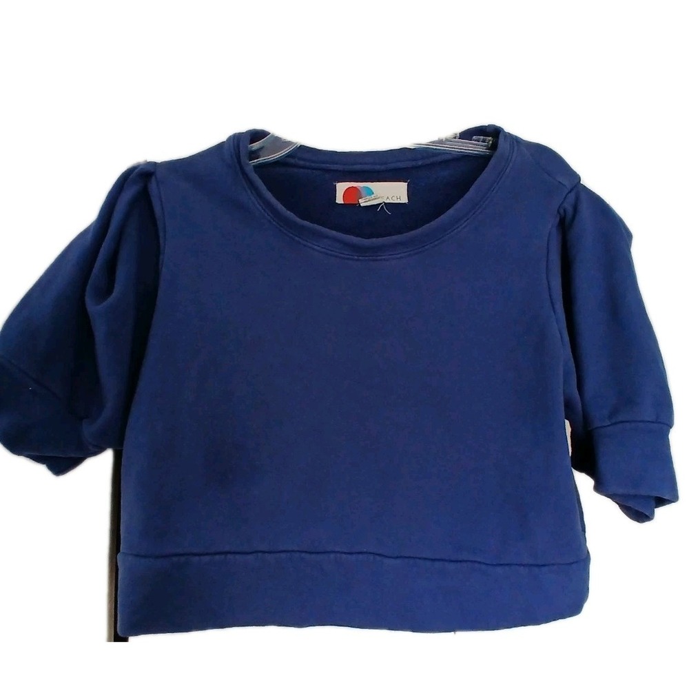 Free People Beach Sz S Blue  Relaxed Cropped Boxy Puff Sleeve Sweater